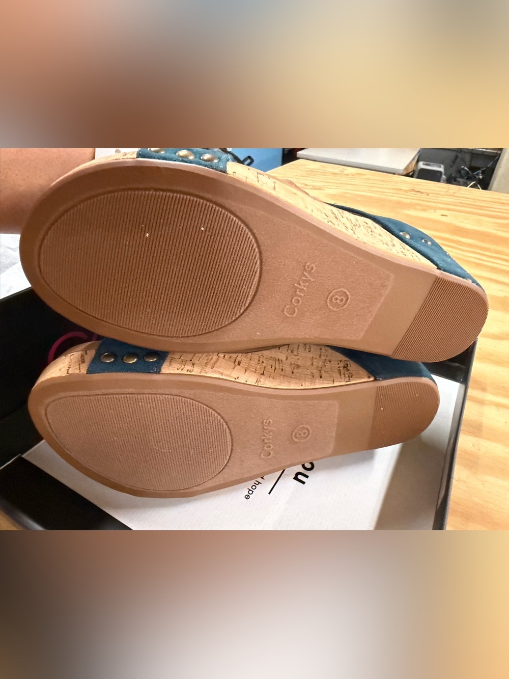 Corkys Teal Suede Open-Toe Cork Wedge Sandal - Picture 5 of 8